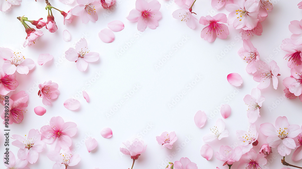 sakura festival confetti: a delicate frame made from pink cherry blossom-shaped confetti, scattered around a soft white background, the gentle colors evoke feelings of beauty and renewal in spring sakura festival confetti: a delicate frame made from pink cherry blossom-shaped confetti, scattered around a soft white background, the gentle colors evoke feelings of beauty and renewal in spring