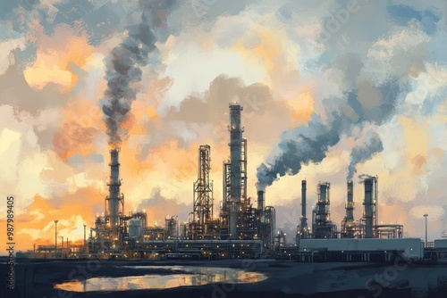 An oil refinery located on the outskirts a hub of energy production and industrial activity