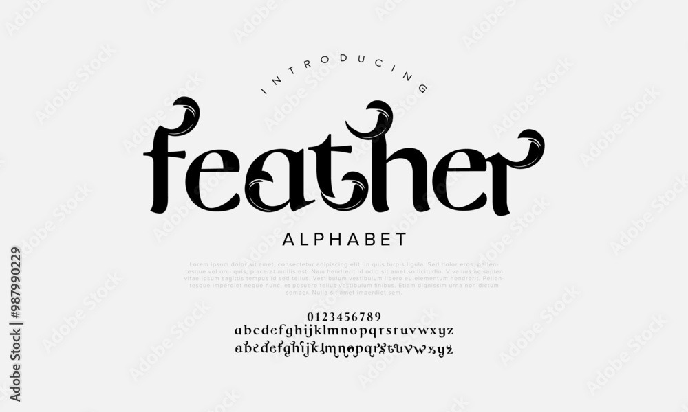 Feather typography beauty fashion elegant minimalist serif italic fonts decorative wedding vintage retro logos. Minimal luxury font alphabet logo. Vector illustration Feather typography beauty fashion elegant minimalist serif italic fonts decorative wedding vintage retro logos. Minimal luxury font alphabet logo. Vector illustration