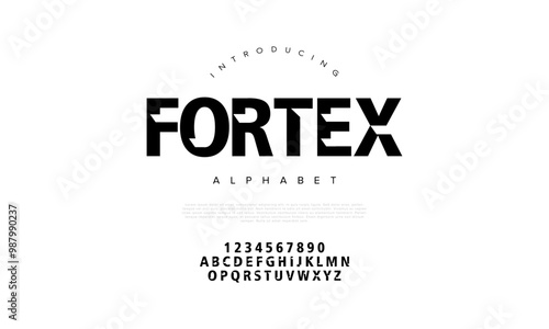 Fortex creative modern geometric urban alphabet font. Digital abstract futuristic, game, techno, robot, music, logo, sport, minimal technology typography. Simple numeric vector illustration