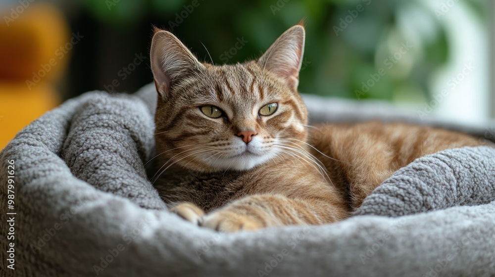 A relaxed cat lounging in a cozy basket.