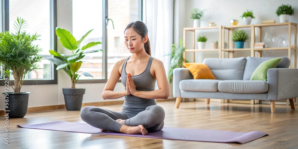 Young Asian woman doing yoga at home. Young Asian woman doing yoga at home.