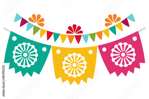 Vibrant Mexican Fan (Papel Picado) – Colorful Decorative Paper Banners for Festive Celebrations photo