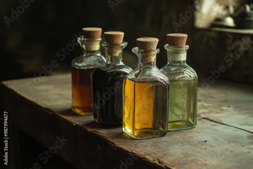 Elegant vintage bottles of olive oil a timeless culinary essential for gourmet cooking