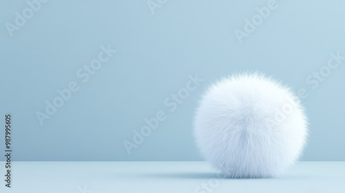 fluffy white snowball on seamless light blue background, with copy space for text