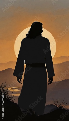 son illustration jesus nazareth savior painting oil god silhouette  jesus christ nazareth thoughtful expression son lamb god generative ai oil painting paint silhouette illustration saviour freedom photo