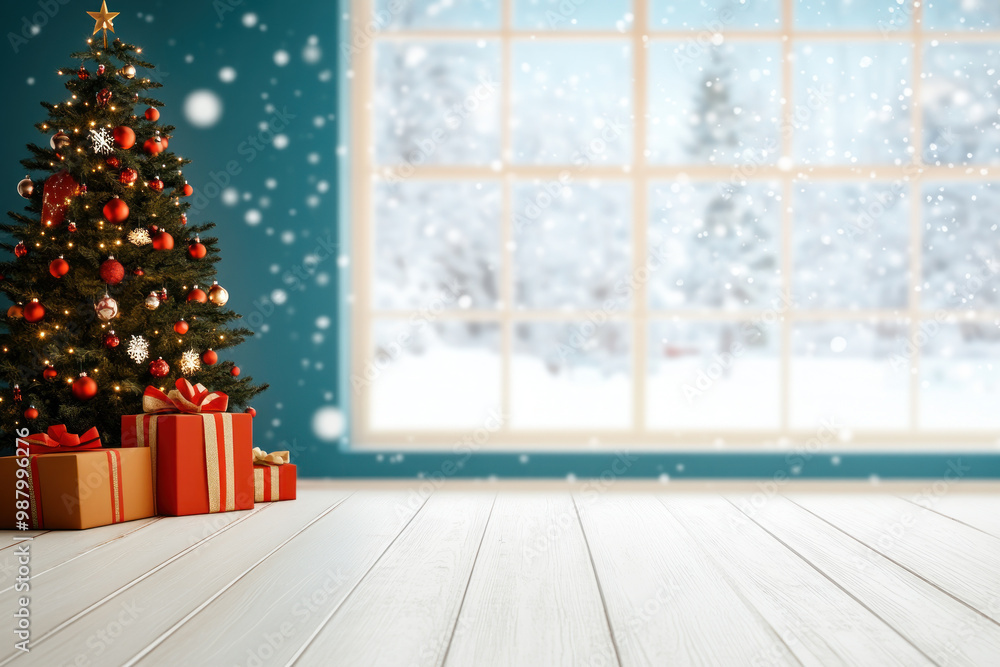 beautifully decorated Christmas tree with gifts beside it creates festive atmosphere. beautifully decorated Christmas tree with gifts beside it creates festive atmosphere.