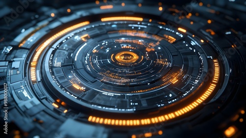 A spaceship's command center in circular formation, crew navigating the cosmos via holographic projections, star maps and data orbiting around them in glowing detail