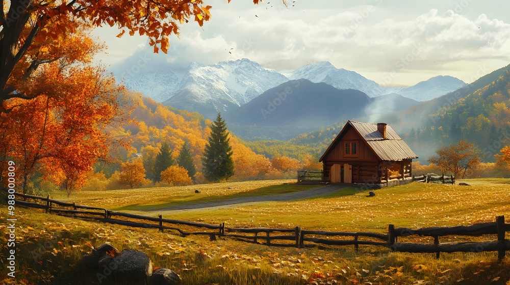 Farm house in the mountains in autumn Farm house in the mountains in autumn