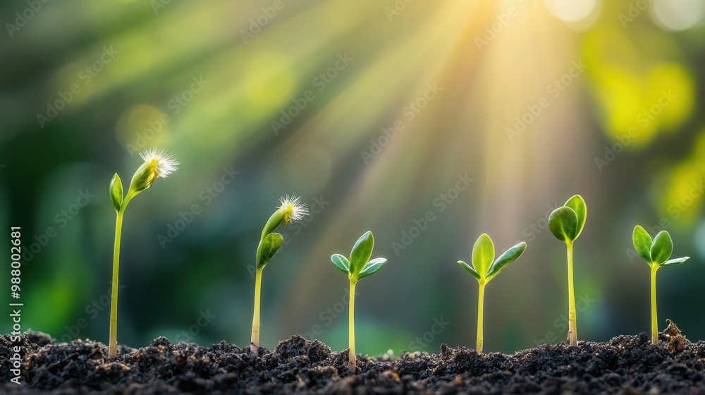 Young green seedlings grow under sunlight in fertile soil, symbolizing new life and spring growth. Young green seedlings grow under sunlight in fertile soil, symbolizing new life and spring growth.