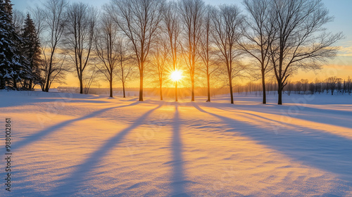 sunset in the forest,in winter