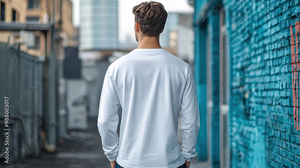 Mockup of a man wearing a plain white shirt displayed from the back view for stylish apparel presentation Mockup of a man wearing a plain white shirt displayed from the back view for stylish apparel presentation