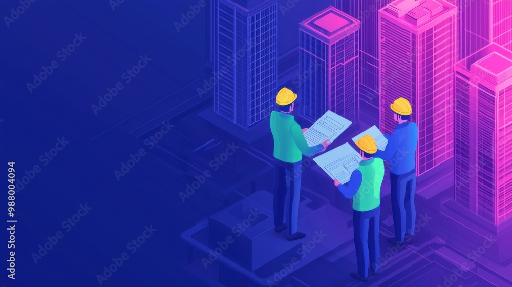 A 3D illustration of industrial design in action with a team of engineers reviewing product sketches A 3D illustration of industrial design in action with a team of engineers reviewing product sketches