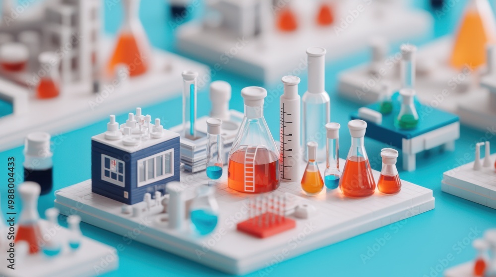 3D model of a science lab with students conducting experiments surrounded by scientific equipment 3D model of a science lab with students conducting experiments surrounded by scientific equipment