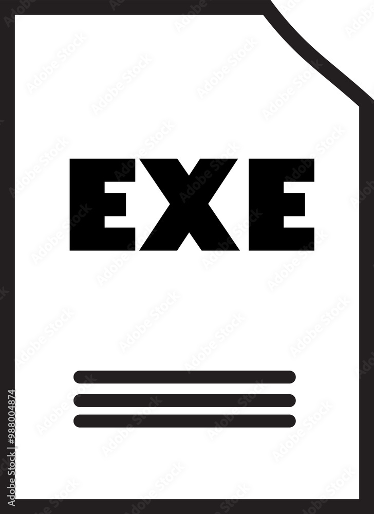 EXE File Icon:  A simple, bold black and white icon representing an executable file, perfect for software, technology, and programming contexts.  The design is clean, minimalist.