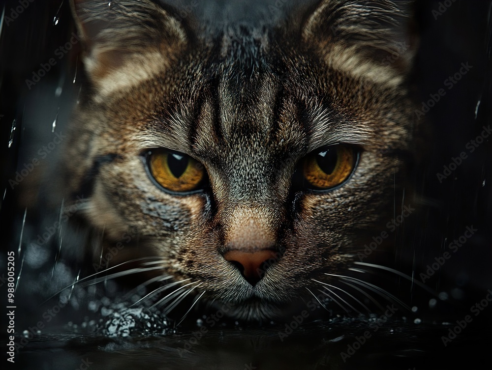 Close Up Portrait of a Cat in the Rain Close Up Portrait of a Cat in the Rain