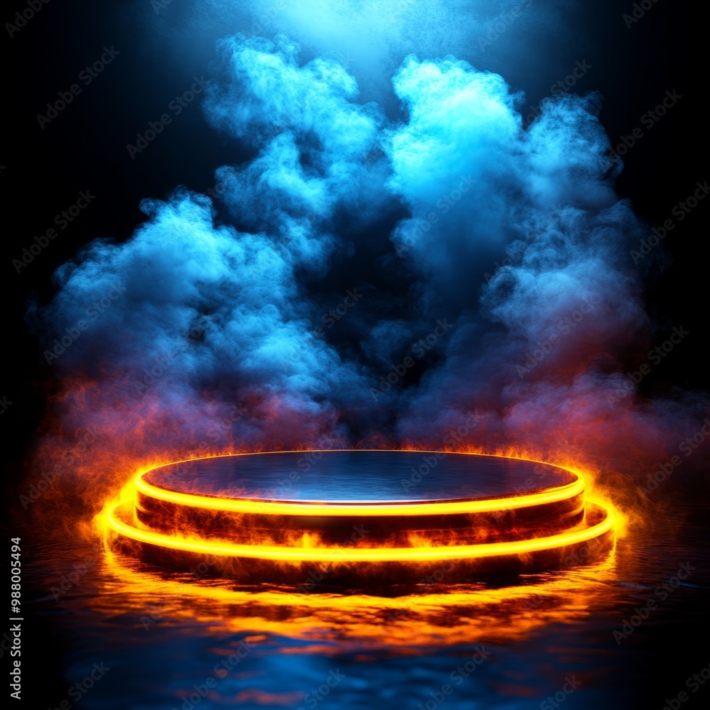 Glowing Platform with Blue Smoke and Orange Flames Glowing Platform with Blue Smoke and Orange Flames