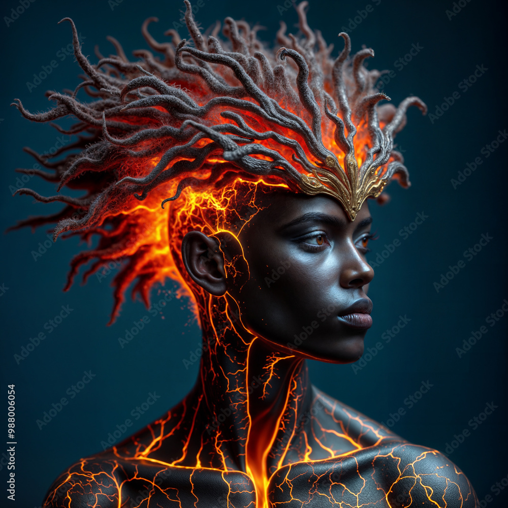 Fototapeta premium lava hair hairstyle fashion man eruption burning
