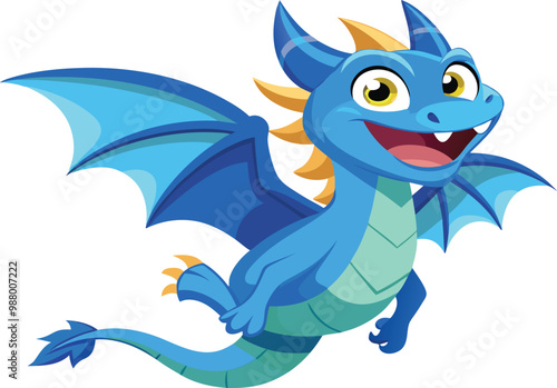 Vector cartoon cute cuddly green dragon cub with wings. Kawaii fairy tale magical creature. The legendary kind little animal. White isolated background.