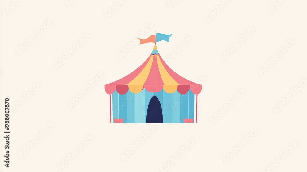 Obraz premium Vibrant Circus Tent in Minimalistic 2D Flat Vector Style on Pastel Transparent Background