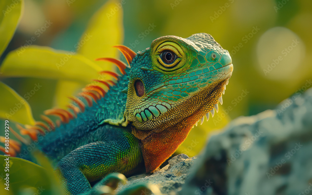 Fototapeta premium green iguana on a branch