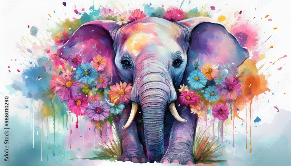 Obraz premium Elephant watercolor on white background abstract