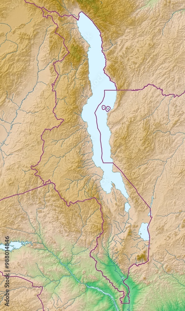 Fototapeta premium Blank physical topographic map of Malawi