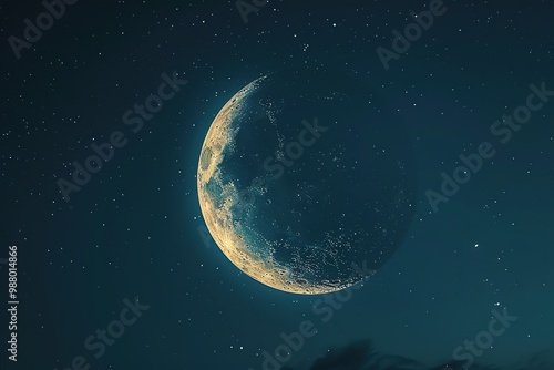 Crescent Moon and Stars in the Night Sky