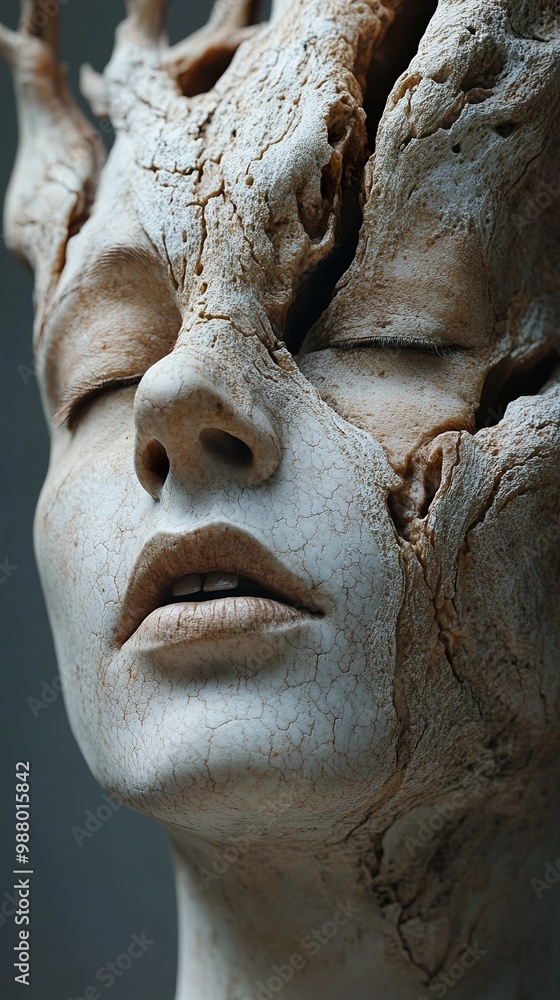 Cracked Face Sculpture: A Surreal Exploration of Time and Decay Cracked Face Sculpture: A Surreal Exploration of Time and Decay