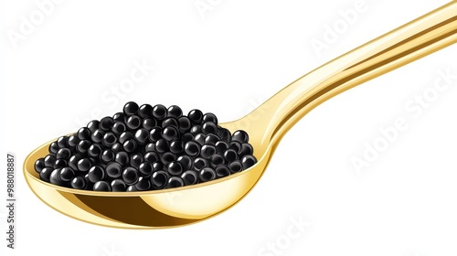 Elegant Caviar on Golden Spoon - Minimalistic 2D Vector Illustration with Soft Pastel Tones