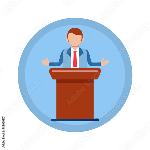 Politician at podium giving a speech icon