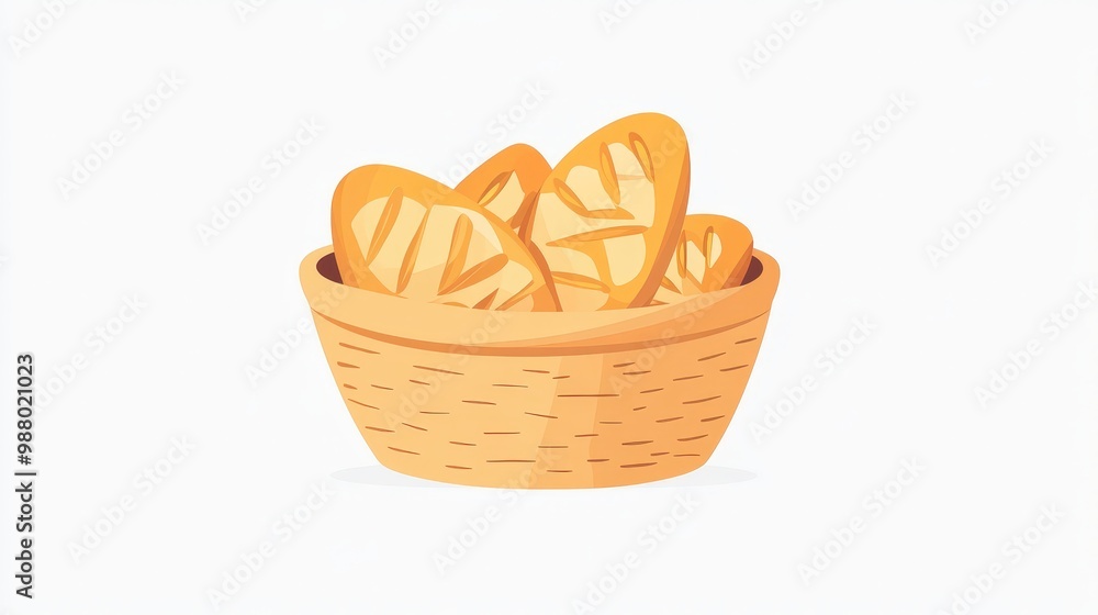 Minimalist 2D Vector Illustration of Bread Basket on Transparent Background with Pastel Colors Minimalist 2D Vector Illustration of Bread Basket on Transparent Background with Pastel Colors