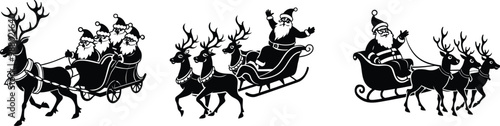 Santa and Sleigh Reindeer Silhouette | Santa Ride Sleigh Reindeer | santa clause silhouette riding his sleigh pulled by reindeers