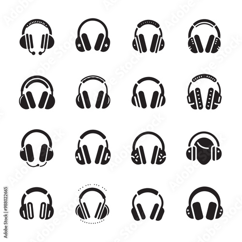 Hearing Safety and Noise Protection Vector Icons of Earmuffs Design