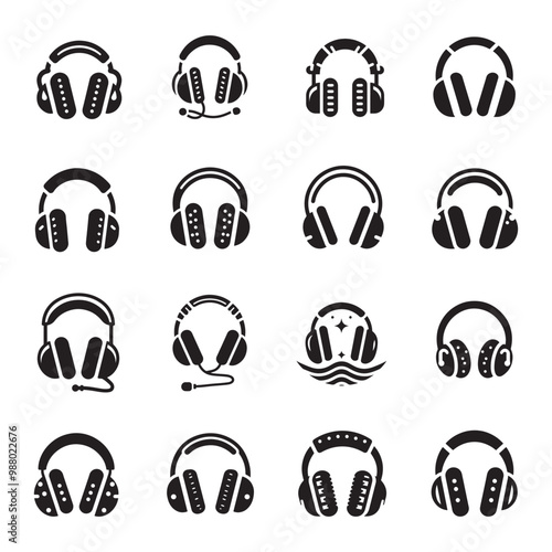 Vector Logo Set of Earmuffs and Hearing Protection for Industrial Safety