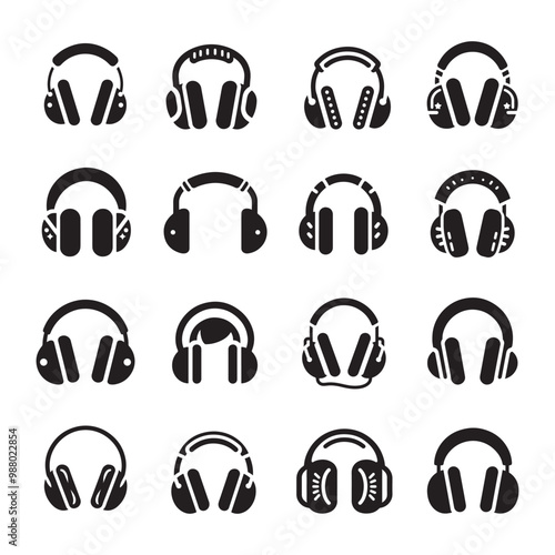 Noise-Canceling Earmuffs Silhouette Icons for Hearing Protection Design