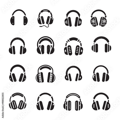 Collection of Earmuffs Logo Icons for Noise Protection and Industrial Use