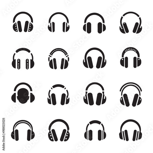 Silhouette Vector Icons of Earmuffs Hearing Protection for Safety and Design