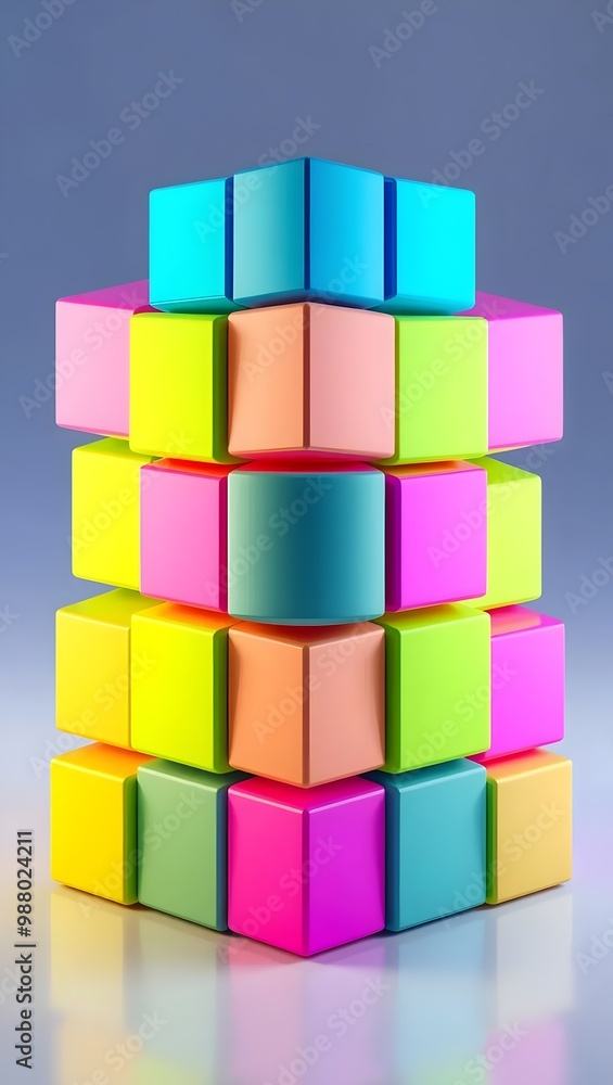 Vibrant stacked building blocks arranged in a colorful pattern against a soft blue background during daylight hours. Generative AI Vibrant stacked building blocks arranged in a colorful pattern against a soft blue background during daylight hours. Generative AI