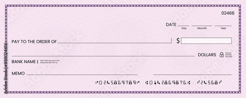 Blank bank check, checkbook cheque template or money payment paper voucher, vector mockup. Business or personal account cash pay cheque certificate or paycheck coupon from checkbook