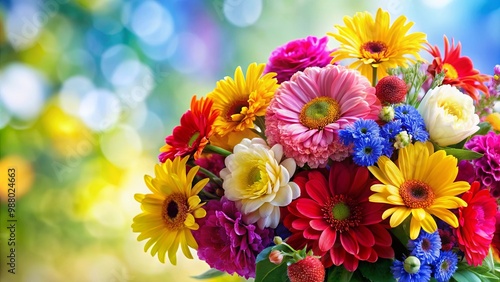 Colorful Blossom Bouquet on Clean Background in Red Yellow Blue Pink Tones