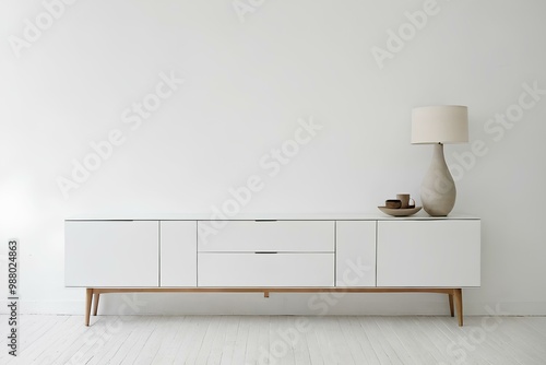 modern living room with white furniture, blank white paper on white wall, white brick wall background