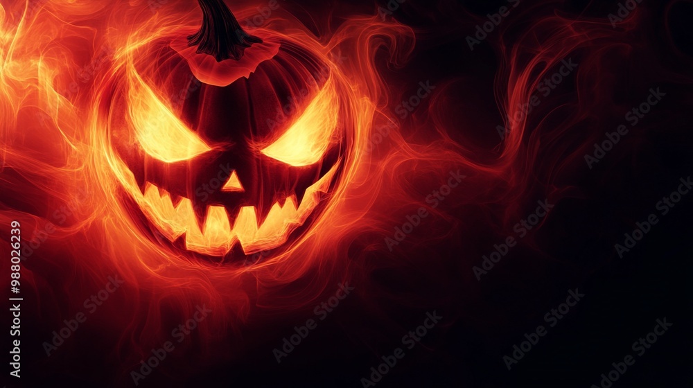 Spooky Abstract Halloween Pumpkin with Fiery Glow and Haunting Shadows Spooky Abstract Halloween Pumpkin with Fiery Glow and Haunting Shadows