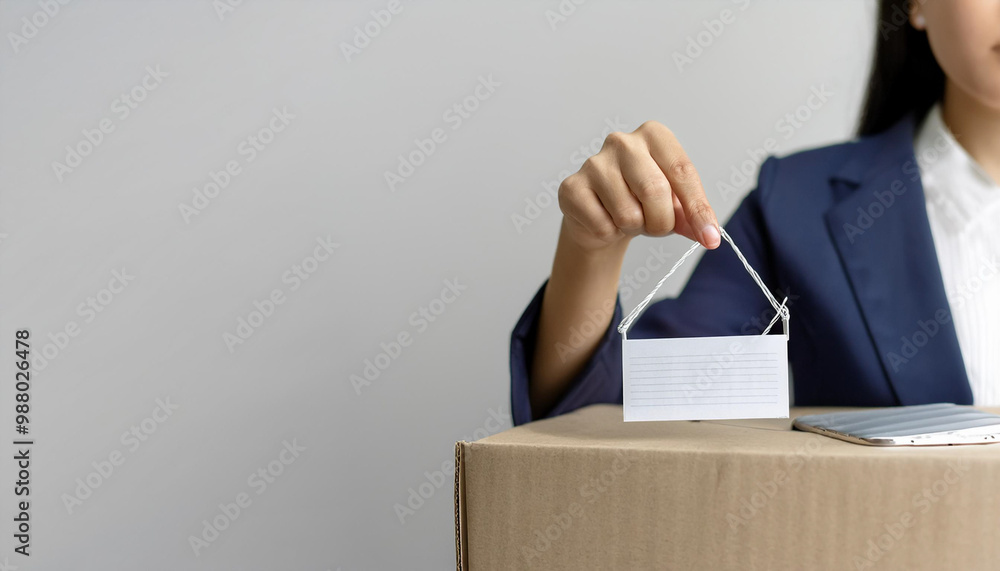 Close up business office woman resignation, carrying her personal stuff, happy to leave her job or change job positions.
Close up business office woman resignation, carrying her personal stuff, happy to leave her job or change job positions.