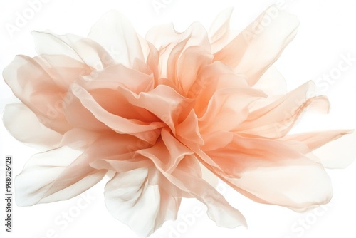 Silk flower gently swaying in the autumn breeze, showcasing muted beige and peach colors against a soft white background