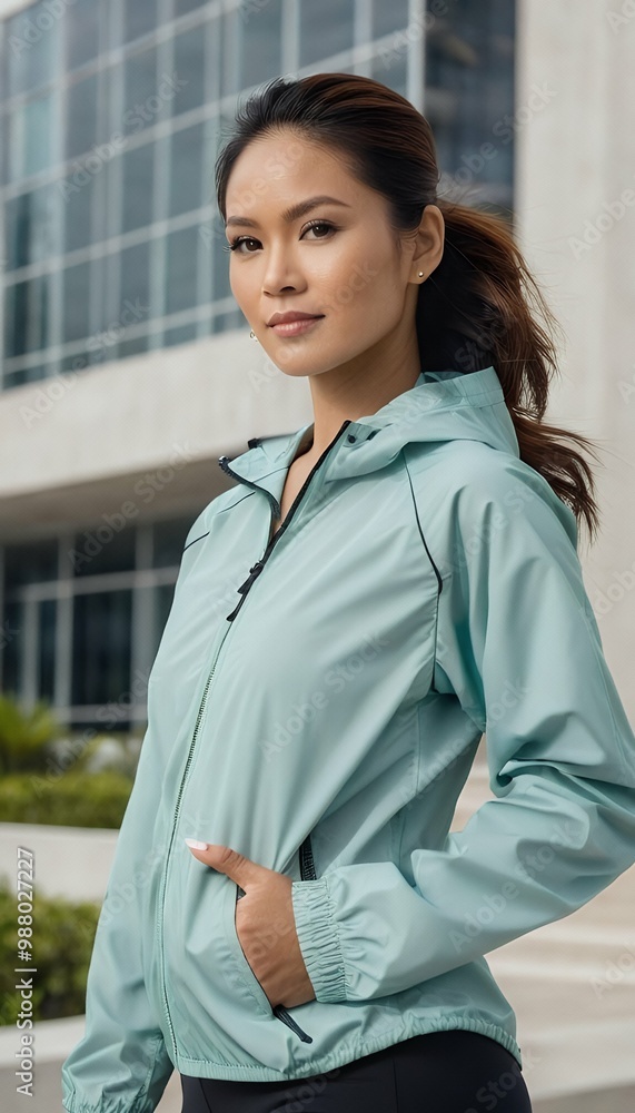 background portrait windbreaker 30s architectural filipino modern aring woman lightweight confident filipino asian wearing modern lightweight photo profile 30s architectural woman anorak face