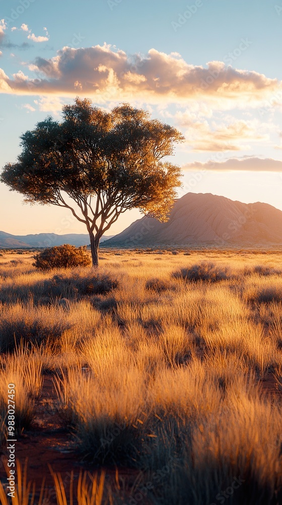 Golden Sunset Over a Grassy Field in the African Savanna Golden Sunset Over a Grassy Field in the African Savanna