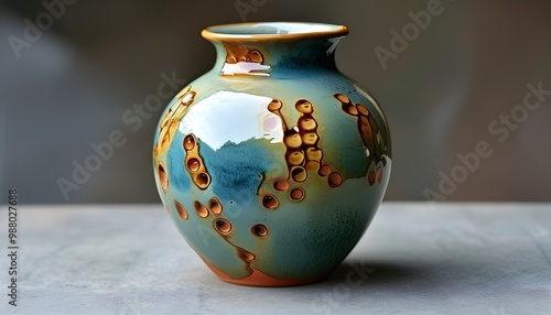 Artistic Worms-Eye View of a Handmade Ceramic Vase with Delicate Patterns and Smooth Glaze in Elegant Watercolor Style