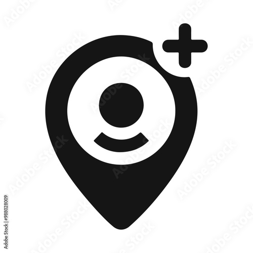 Placeholder address location point with plus mark silhouette icon and vector illustration design