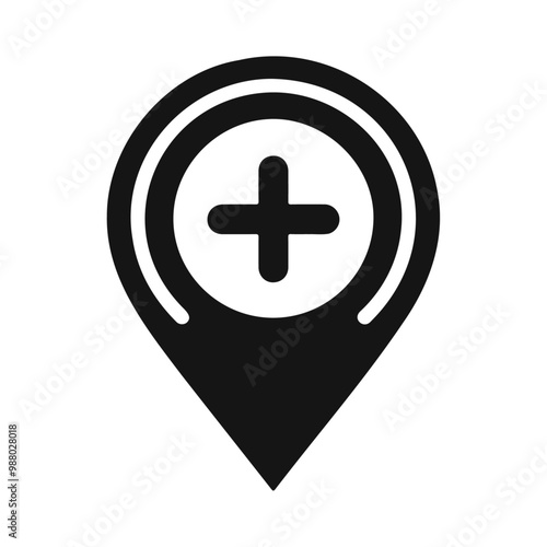 Placeholder address location point with plus mark silhouette icon and vector illustration design